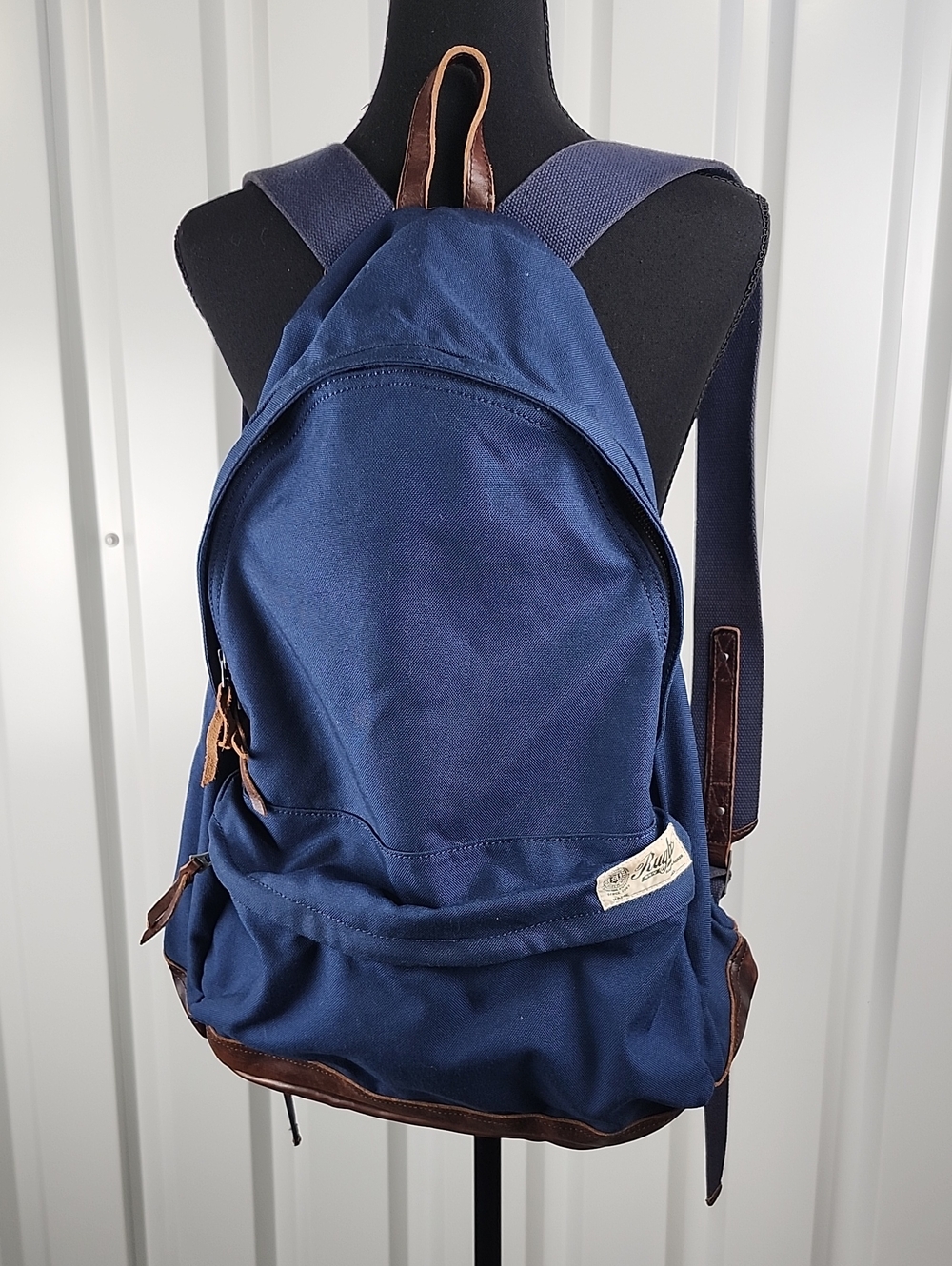 Ralph Lauren Rugby FC Classic Navy Canvas Backpack Brown Leather Trim 15x19x4